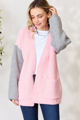 BiBi Contrast Open Front Cardigan with Pockets - Admiresty