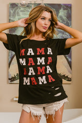 BiBi MAMA Graphic Distressed Short Sleeve T - Shirt - Admiresty