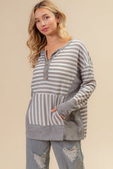 BiBi Striped Thumbhole Long Sleeve Top - Admiresty