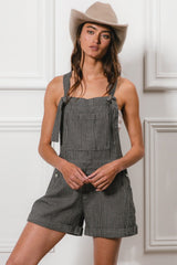 BiBi Tie Strap Washed Stripe Denim Overalls - Admiresty