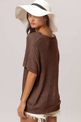 BiBi V - Neck Slit Short Sleeve Sweater - Admiresty