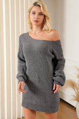 Boat Neck Long Sleeve Sweater Dress - Admiresty