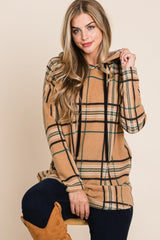 BOMBOM Drawstring Plaid Long Sleeve Hoodie - Admiresty