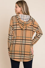 BOMBOM Drawstring Plaid Long Sleeve Hoodie - Admiresty