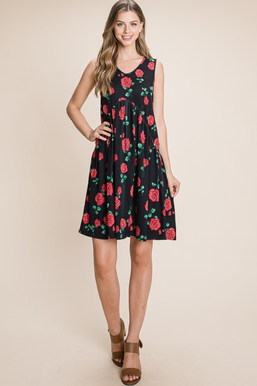 BOMBOM Floral Ruched Tank Dress - Admiresty