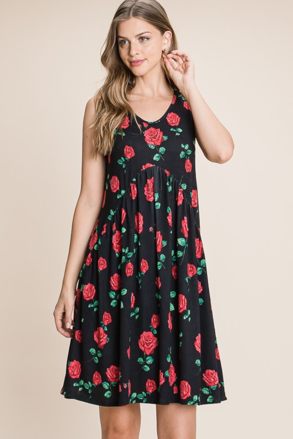 BOMBOM Floral Ruched Tank Dress - Admiresty