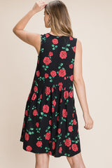 BOMBOM Floral Ruched Tank Dress - Admiresty