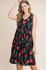 BOMBOM Floral Ruched Tank Dress - Admiresty