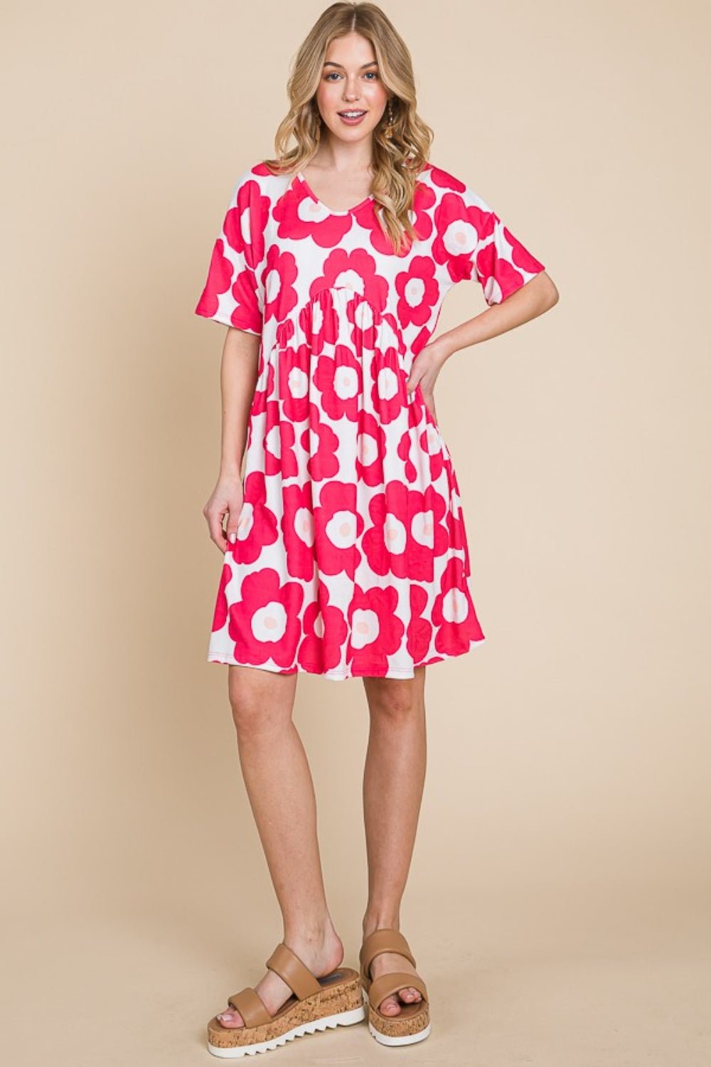 BOMBOM Flower Print Ruched Dress - Admiresty