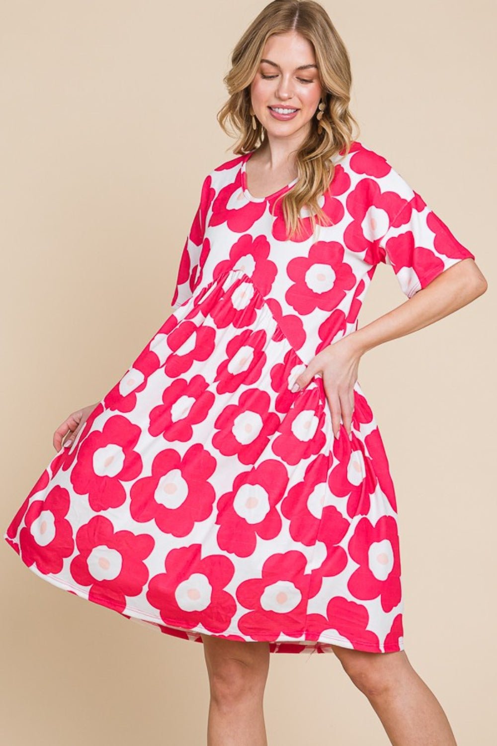 BOMBOM Flower Print Ruched Dress - Admiresty