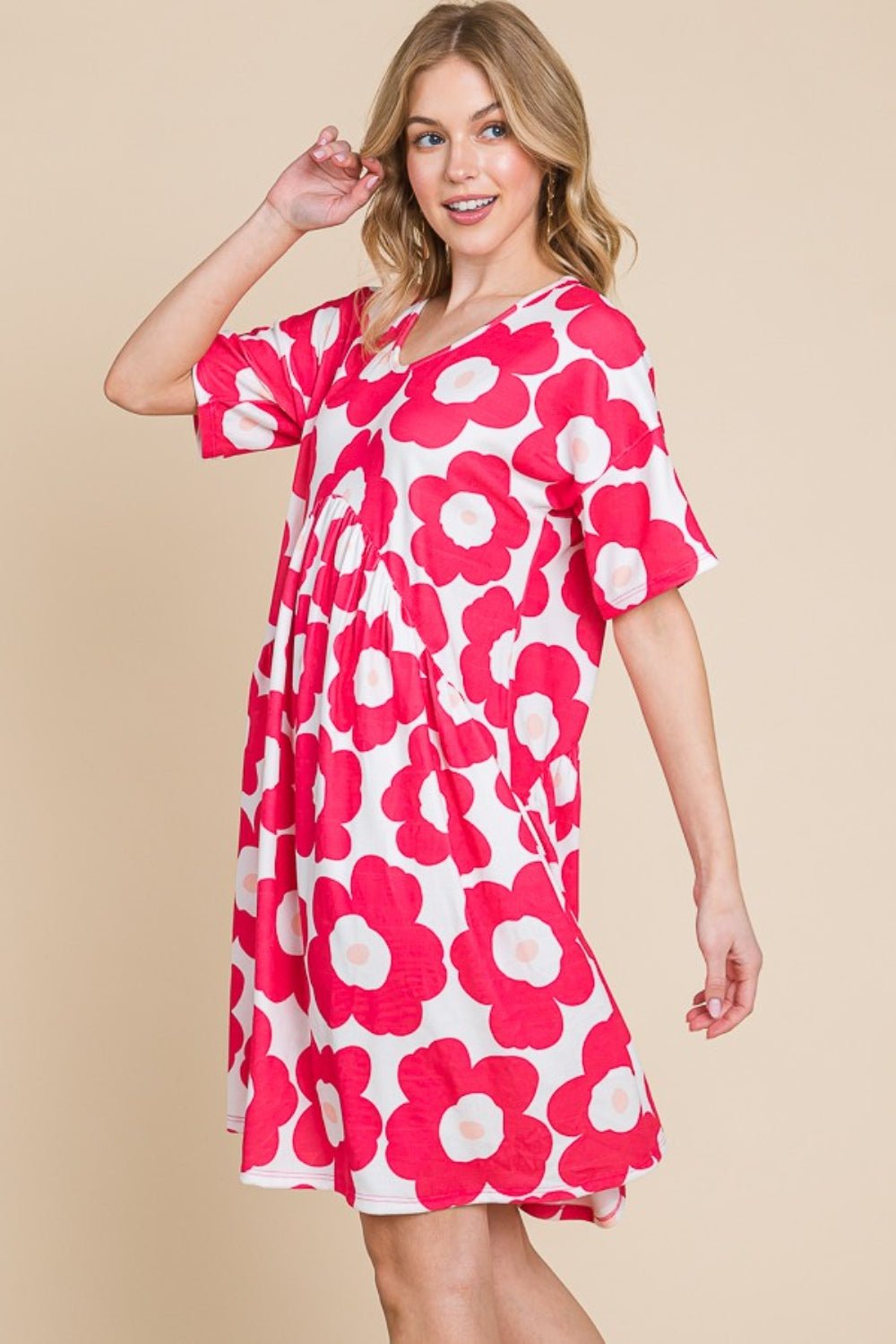 BOMBOM Flower Print Ruched Dress - Admiresty