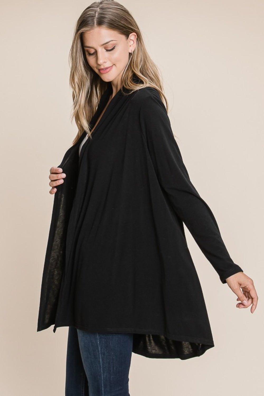 BOMBOM Open Front Long Sleeve Cardigan - Admiresty