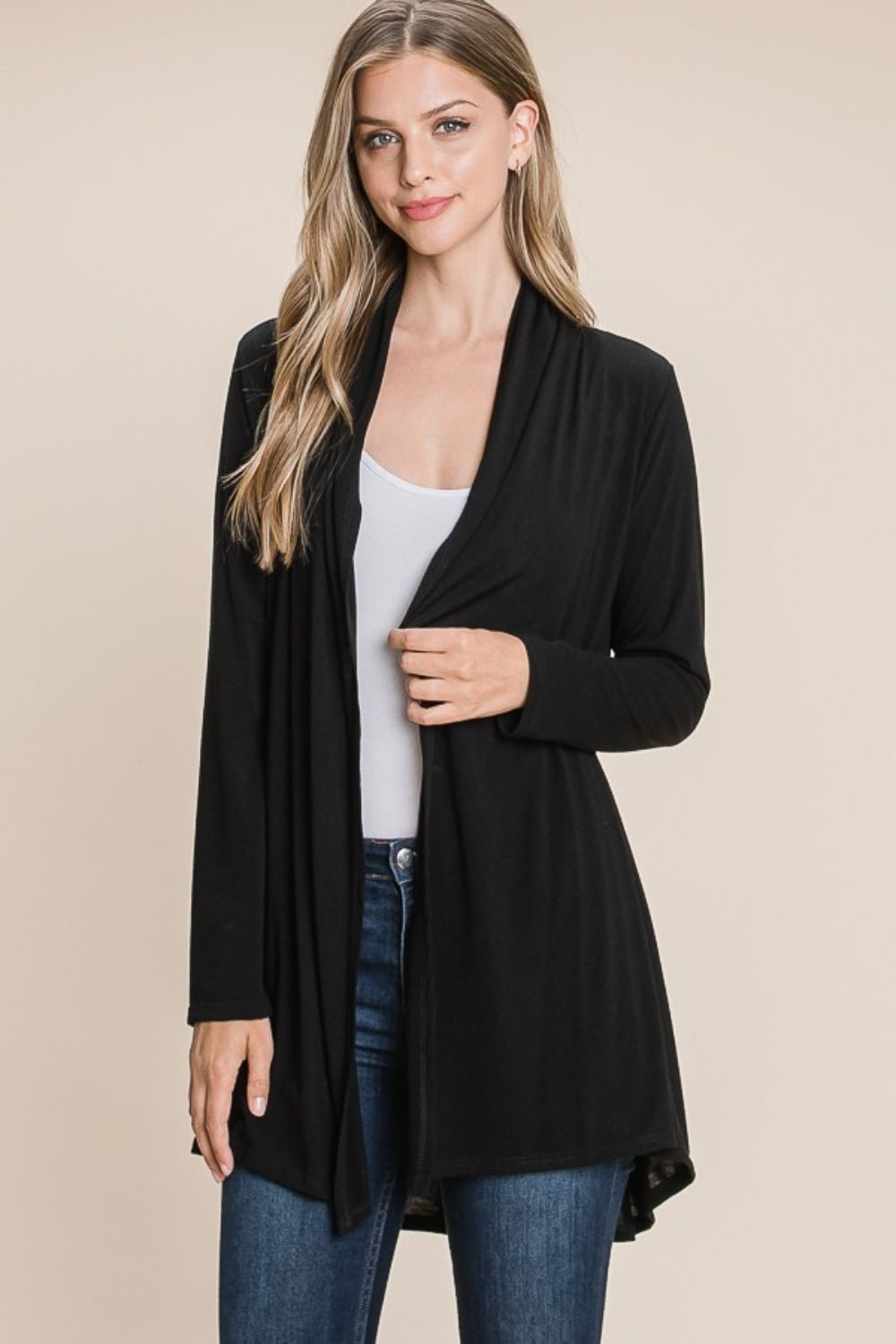 BOMBOM Open Front Long Sleeve Cardigan - Admiresty