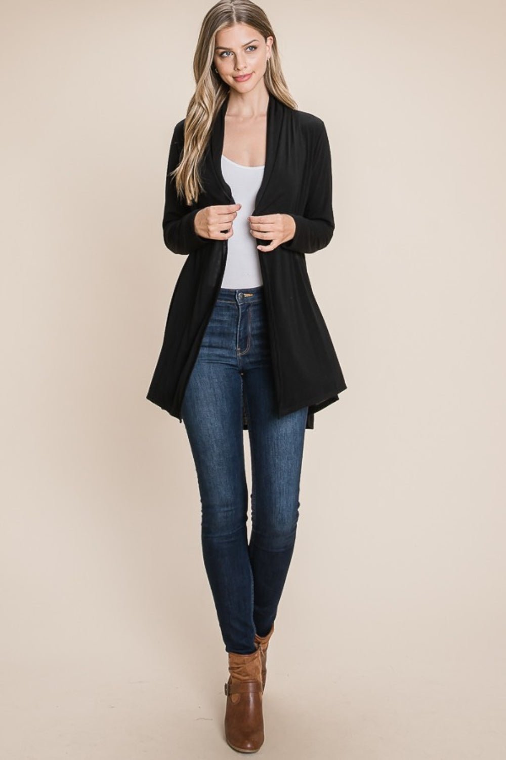 BOMBOM Open Front Long Sleeve Cardigan - Admiresty