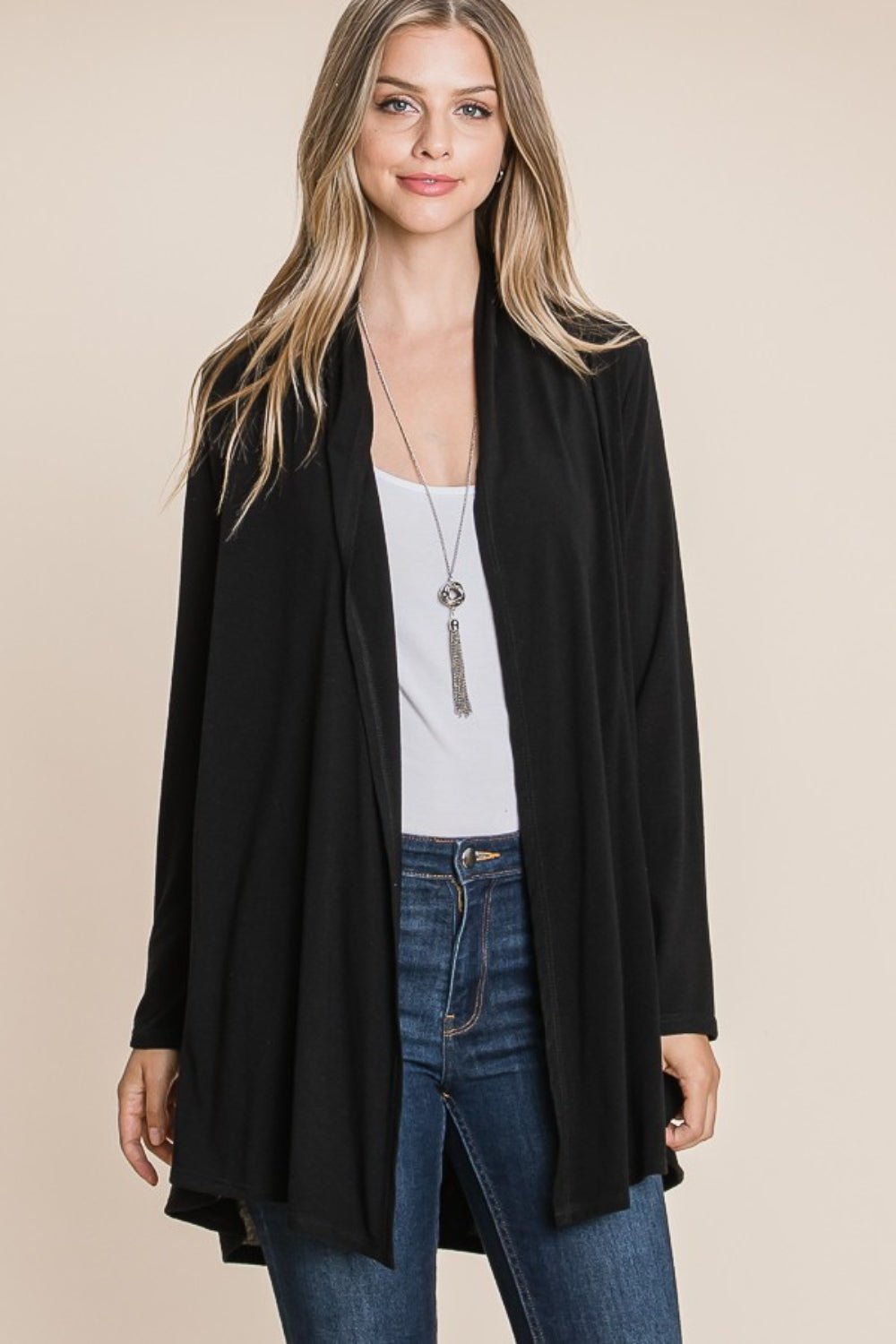 BOMBOM Open Front Long Sleeve Cardigan - Admiresty