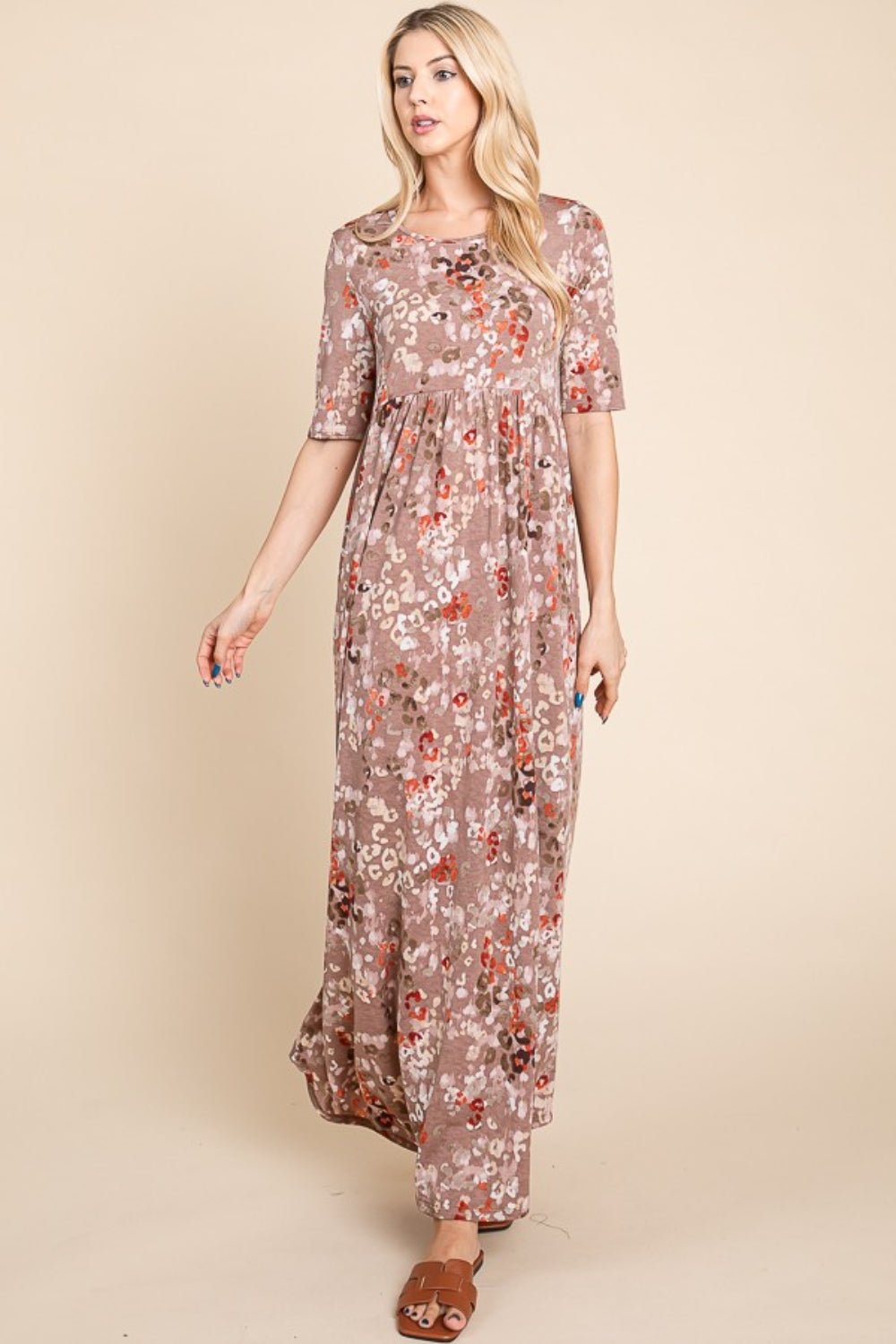 BOMBOM Printed Shirred Maxi Dress - Admiresty