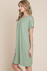 BOMBOM Ribbed Round Neck Short Sleeve Dress - Admiresty