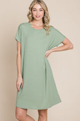 BOMBOM Ribbed Round Neck Short Sleeve Dress - Admiresty