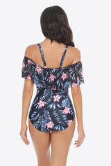 Botanical Print Cold - Shoulder Layered One - Piece Swimsuit - Admiresty