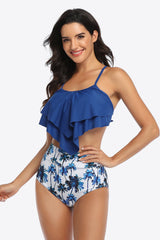 Botanical Print Ruffled Two - Piece Swimsuit - Admiresty