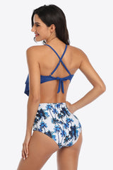 Botanical Print Ruffled Two - Piece Swimsuit - Admiresty