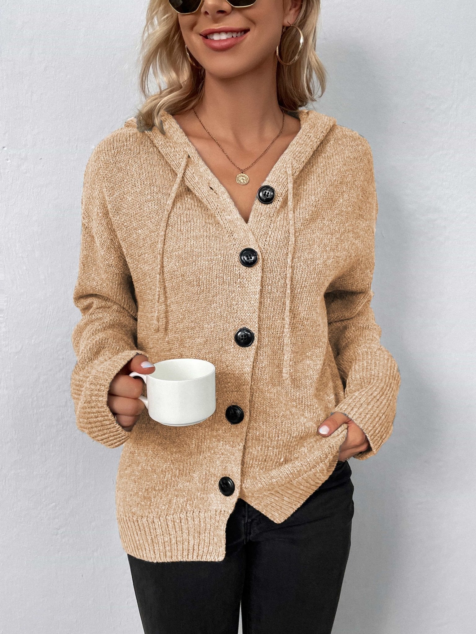 Button - Down Long Sleeve Hooded Sweater - Admiresty