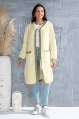 Button Up Contrast Trim Hooded Cardigan - Admiresty