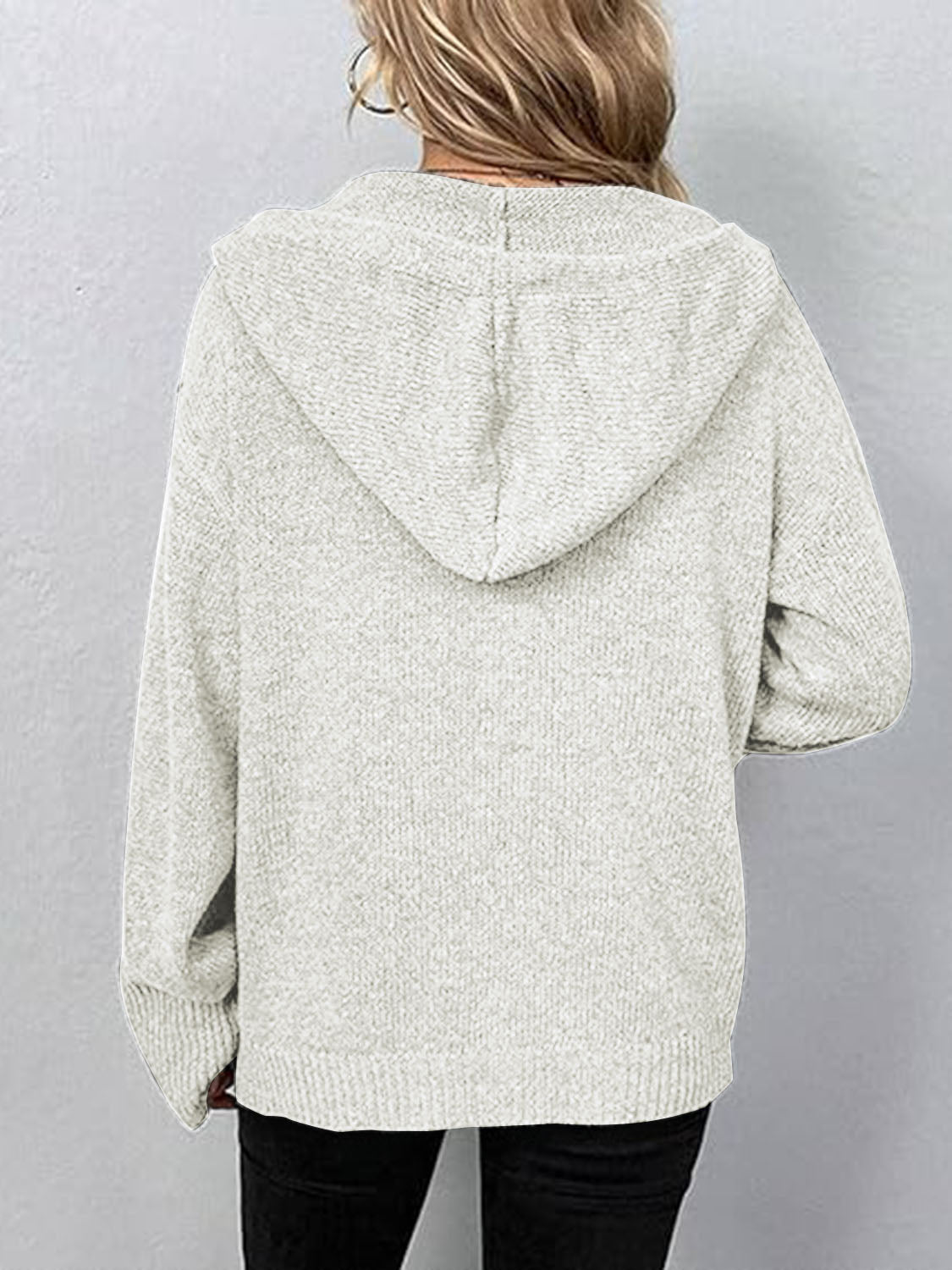 Button Up Drawstring Long Sleeve Hooded Cardigan - Admiresty