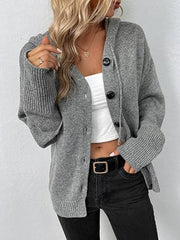 Button Up Drawstring Long Sleeve Hooded Cardigan - Admiresty