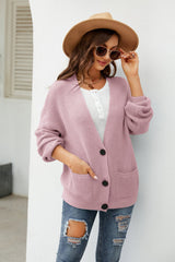 Button Up Drop Shoulder Long Sleeve Cardigan - Admiresty