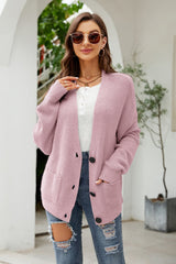 Button Up Drop Shoulder Long Sleeve Cardigan - Admiresty