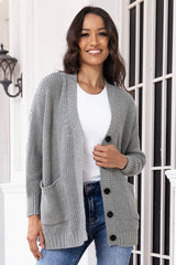 Button Up Long Sleeve Cardigan with Pockets - Admiresty