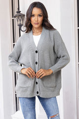 Button Up Long Sleeve Cardigan with Pockets - Admiresty