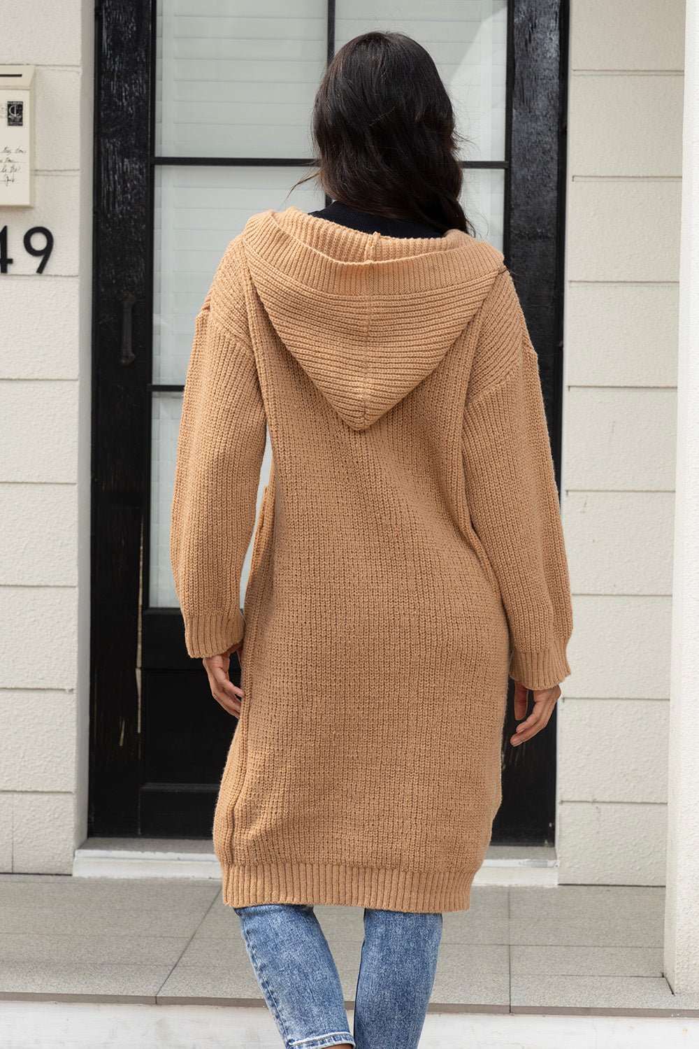 Button Up Long Sleeve Hooded Cardigan with Pockets - Admiresty