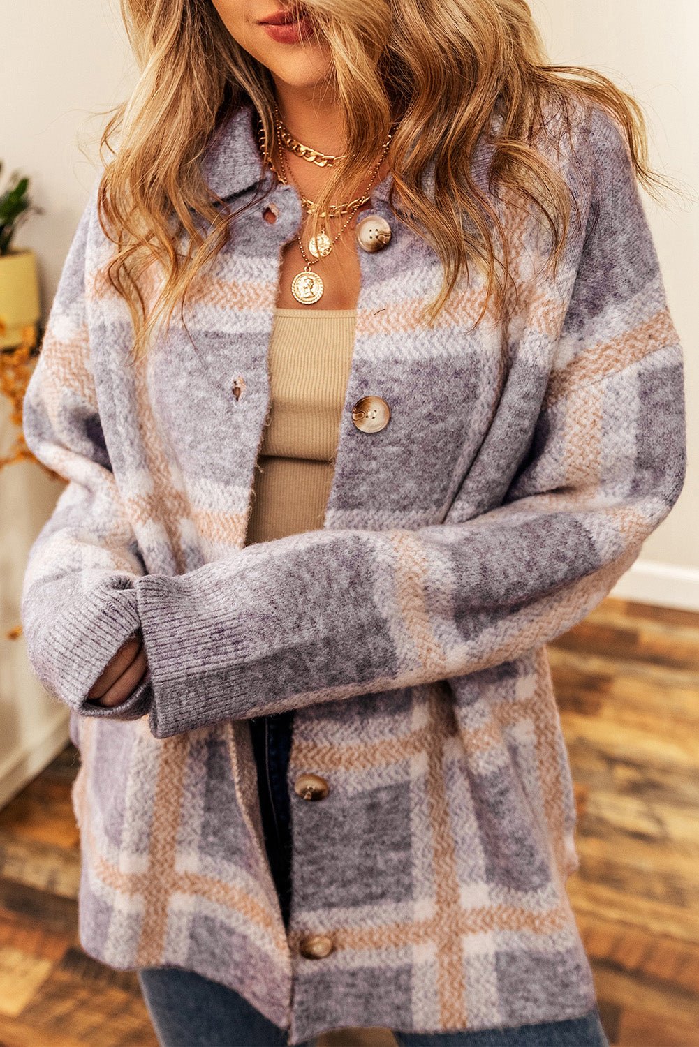 Button Up Plaid Long Sleeve Cardigan - Admiresty