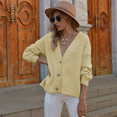 Button Up V - Neck Long Sleeve Cardigan - Admiresty