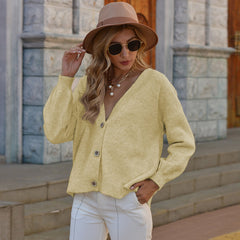 Button Up V - Neck Long Sleeve Cardigan - Admiresty