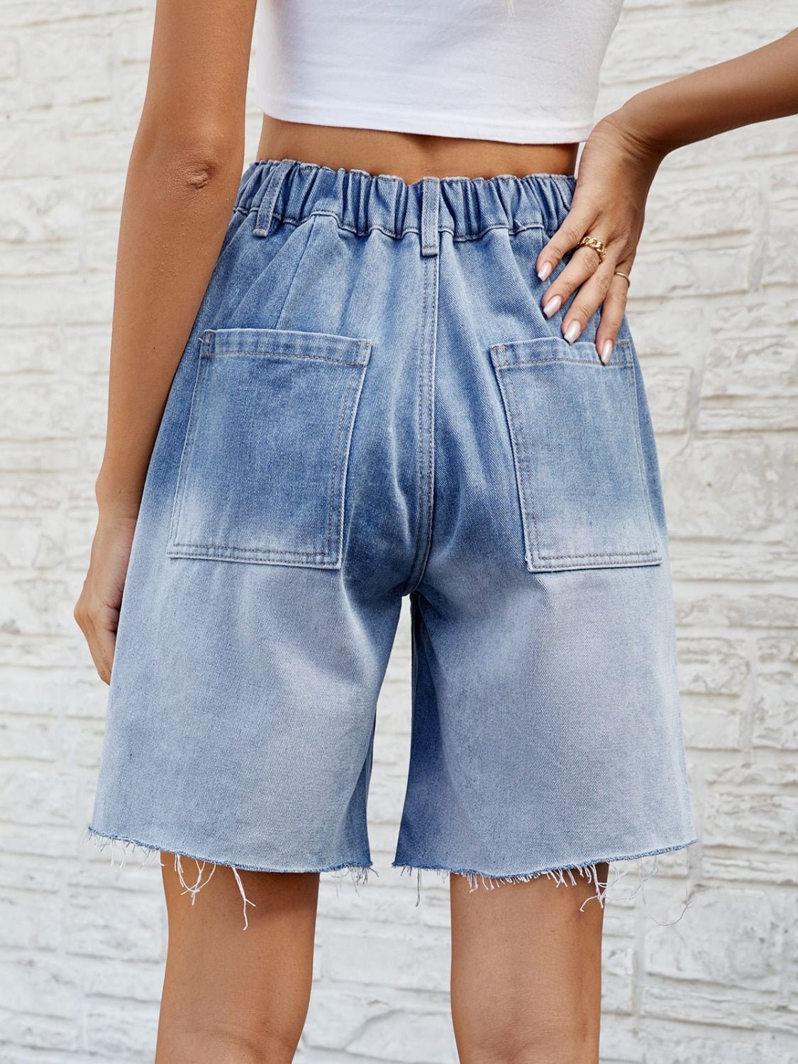 Buttoned Raw Hem Denim Shorts with Pockets - Admiresty