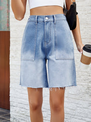 Buttoned Raw Hem Denim Shorts with Pockets - Admiresty