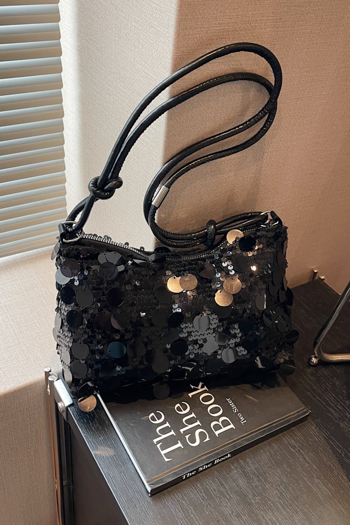 Sequin Knotted Straps Shoulder Bag