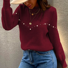 Pearl Detail Round Neck Sweater