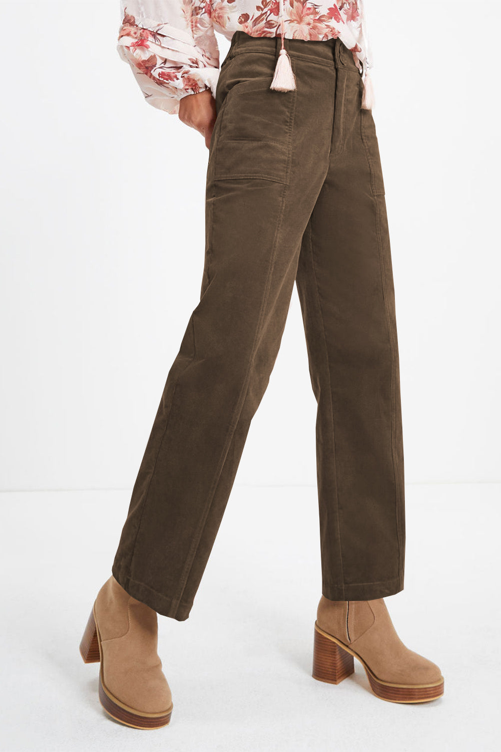 Pocketed Elastic Waist Straight Pants