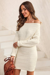 Cable - Knit Boat Neck Sweater Dress - Admiresty