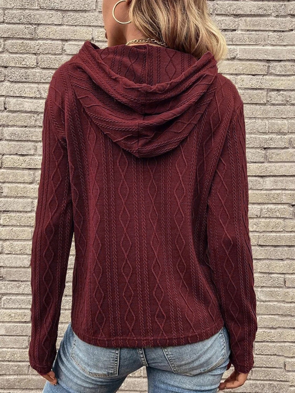 Cable - Knit Drawstring Hooded Knit Top - Admiresty