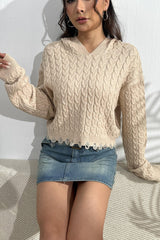 Cable - Knit Dropped Shoulder Hooded Sweater - Admiresty