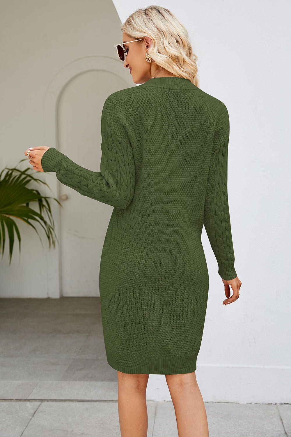 Cable - Knit Long Sleeve Sweater Dress - Admiresty