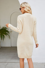 Cable - Knit Long Sleeve Sweater Dress - Admiresty