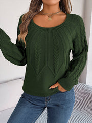 Cable - Knit Round Neck Long Sleeve Sweater - Admiresty
