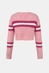 Cable - Knit Striped Dropped Shoulder Sweater - Admiresty