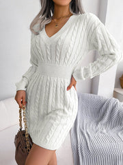 Cable - Knit V - Neck Mini Sweater Dress - Admiresty